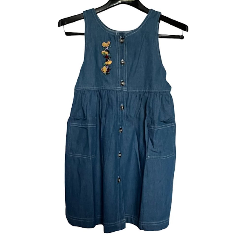 Blue Diamond Girls Dress Cotton Size Large Mouse Embroidery Fit & Flare‎ NWT